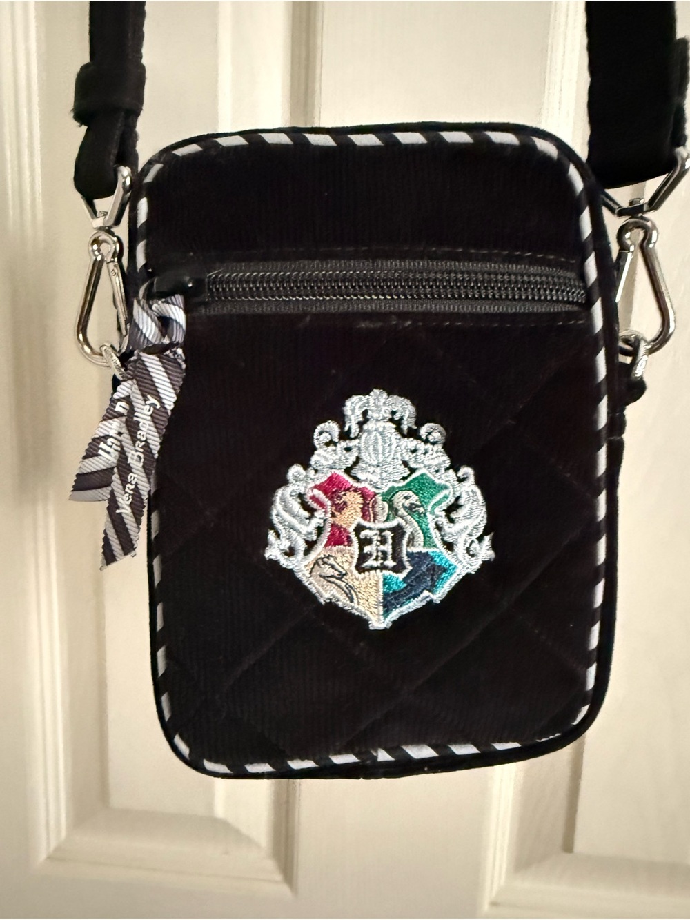 Vera Bradley Black Corduroy Crossbody with Embroidered Crest